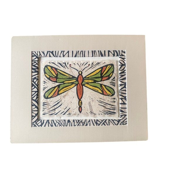 Dragonfly Art Print By John Davis With Zebra-Style Matting 8.5" X 10.5" Handmade - Picture 1 of 8